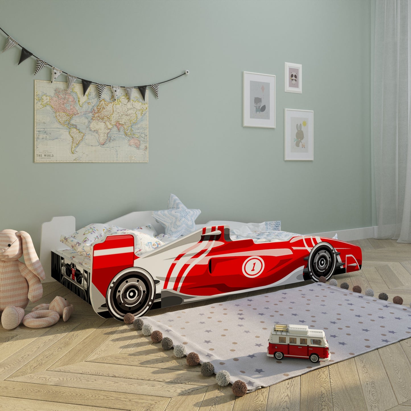 Lit auto lit enfant lit enfant 80x160 avec protection antichute et matelas (en option) | Lit de jeu pour enfants voiture de sport voiture de sport voiture de course en rouge, bleu ou noir