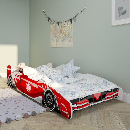 Lit auto lit enfant lit enfant 80x160 avec protection antichute et matelas (en option) | Lit de jeu pour enfants voiture de sport voiture de sport voiture de course en rouge, bleu ou noir