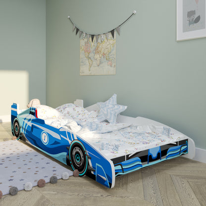 Lit auto lit enfant lit enfant 80x160 avec protection antichute et matelas (en option) | Lit de jeu pour enfants voiture de sport voiture de sport voiture de course en rouge, bleu ou noir