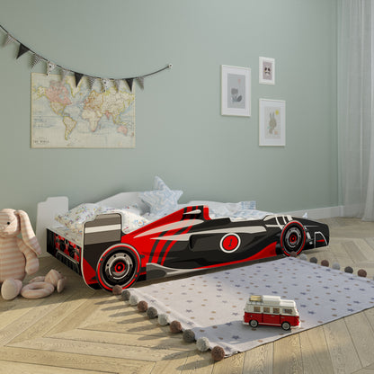 Lit auto lit enfant lit enfant 80x160 avec protection antichute et matelas (en option) | Lit de jeu pour enfants voiture de sport voiture de sport voiture de course en rouge, bleu ou noir