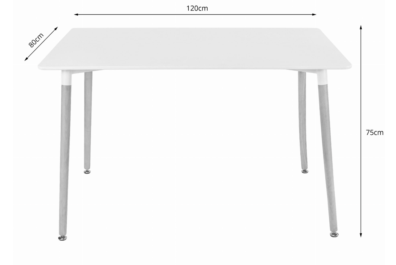 Table à manger table de cuisine table de salle à manger petite 120 cm de longueur + 80 cm de largeur noir ou blanc avec pieds en bois massif naturel