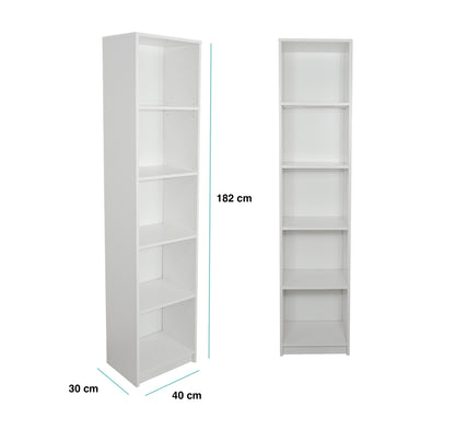 Bibliothèque, étagère à dossiers, étagère sur pied, séparateur de pièce, blanc avec 5 compartiments ouverts en bois MDF Largeur 40 cm, 50 cm ou 60 cm