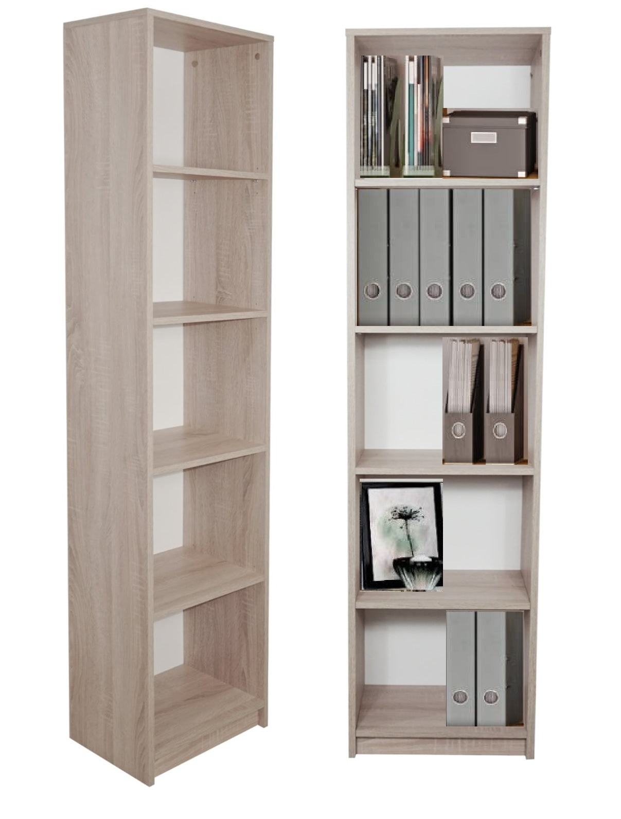 Bücherregal Aktenregal Standregal Raumteiler weiß mit 5 offenen Fächern aus MDF Holz | Breite 40 cm, 50 cm oder 60 cm