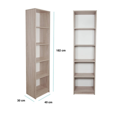 Bücherregal Aktenregal Standregal Raumteiler weiß mit 5 offenen Fächern aus MDF Holz | Breite 40 cm, 50 cm oder 60 cm