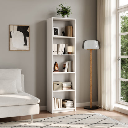 Bücherregal Aktenregal Standregal Raumteiler weiß mit 5 offenen Fächern aus MDF Holz | Breite 40 cm, 50 cm oder 60 cm