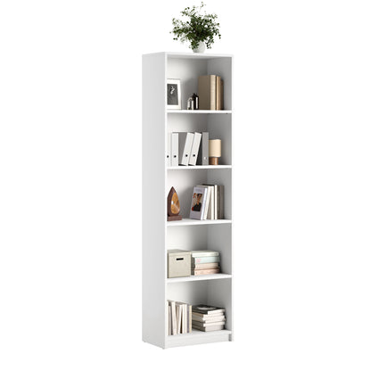 Bücherregal Aktenregal Standregal Raumteiler weiß mit 5 offenen Fächern aus MDF Holz | Breite 40 cm, 50 cm oder 60 cm