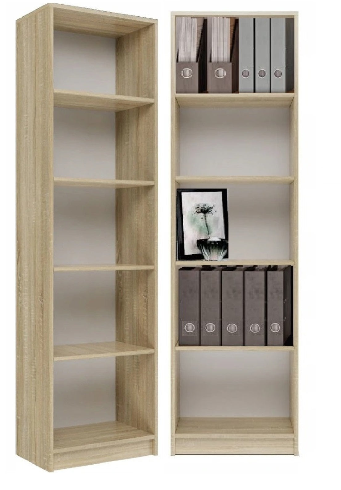 Bibliothèque, étagère à dossiers, étagère sur pied, séparateur de pièce, blanc avec 5 compartiments ouverts en bois MDF Largeur 40 cm, 50 cm ou 60 cm