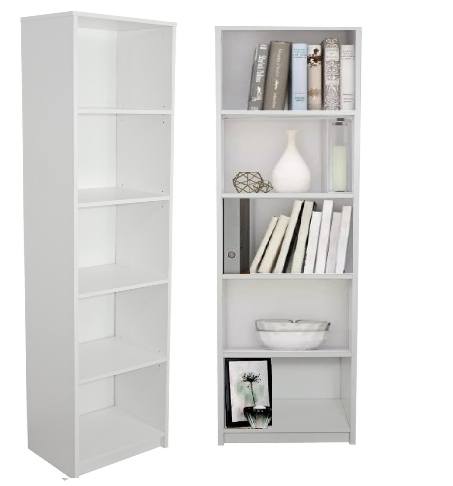 Bibliothèque, étagère à dossiers, étagère sur pied, séparateur de pièce, blanc avec 5 compartiments ouverts en bois MDF Largeur 40 cm, 50 cm ou 60 cm