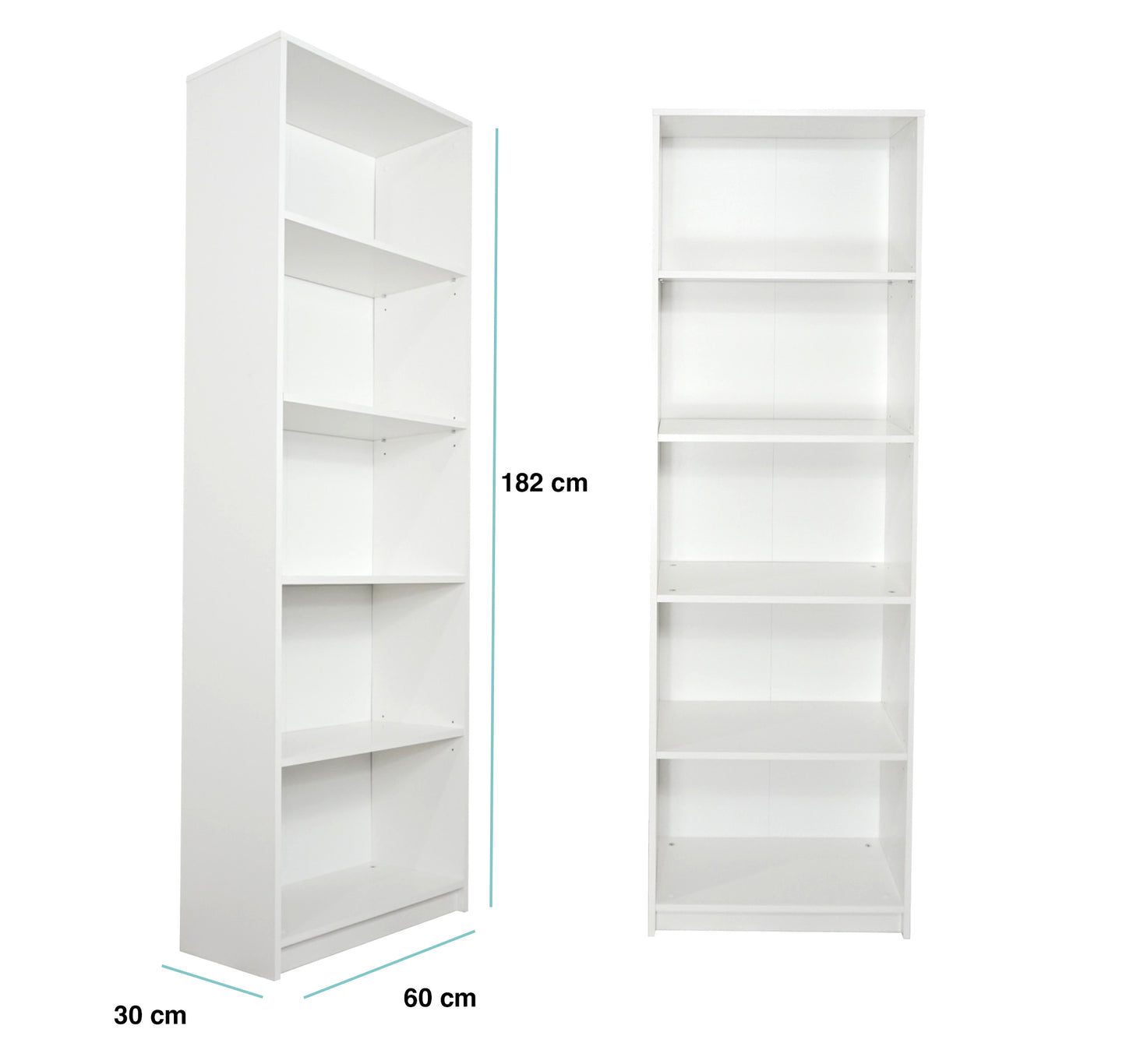 Bücherregal Aktenregal Standregal Raumteiler weiß mit 5 offenen Fächern aus MDF Holz | Breite 40 cm, 50 cm oder 60 cm