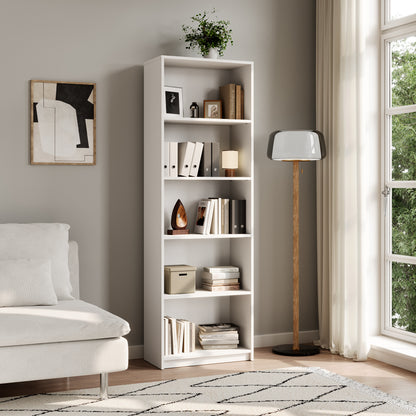 Bücherregal Aktenregal Standregal Raumteiler weiß mit 5 offenen Fächern aus MDF Holz | Breite 40 cm, 50 cm oder 60 cm