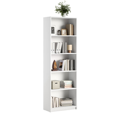 Bücherregal Aktenregal Standregal Raumteiler weiß mit 5 offenen Fächern aus MDF Holz | Breite 40 cm, 50 cm oder 60 cm