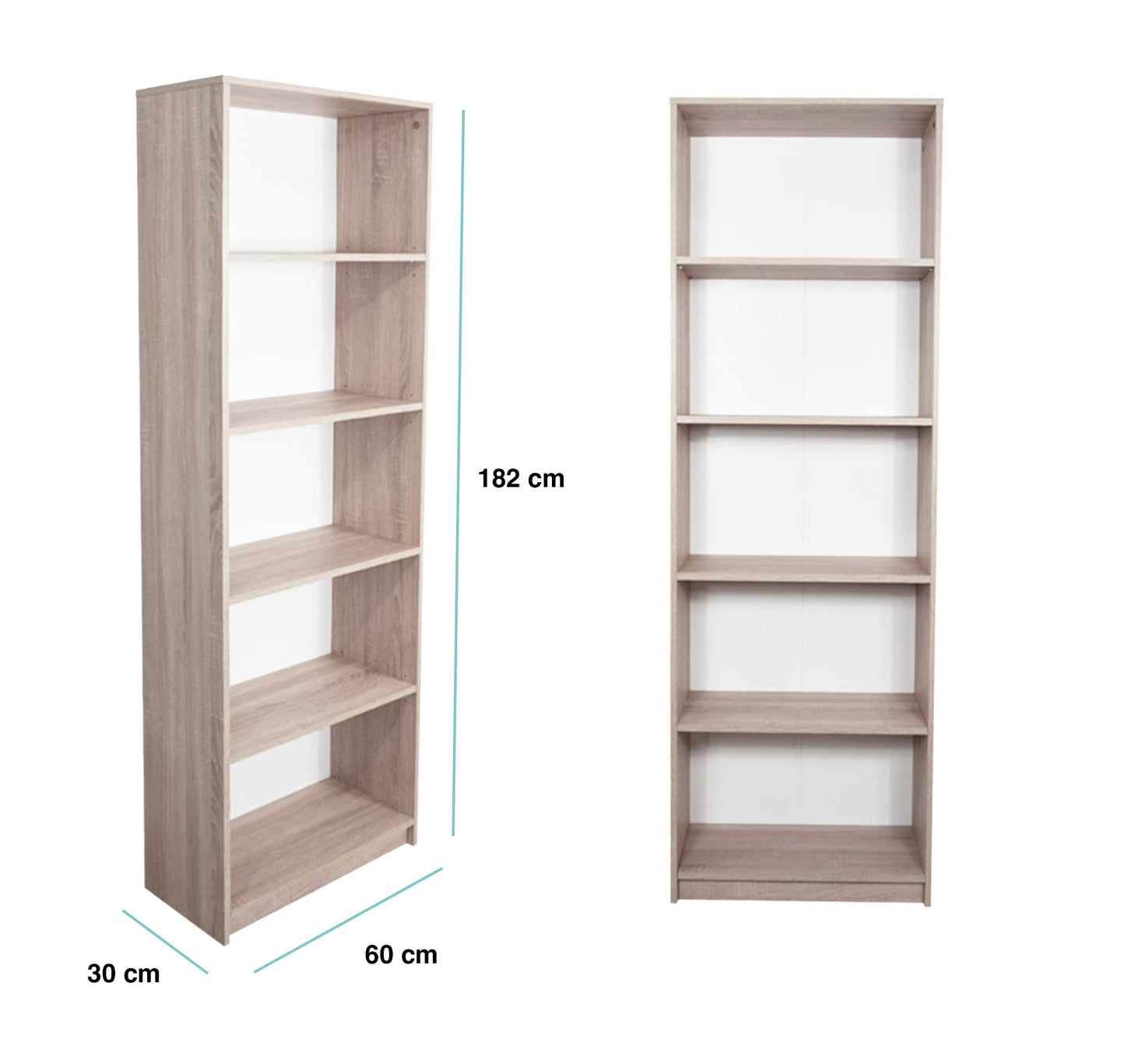 Bücherregal Aktenregal Standregal Raumteiler weiß mit 5 offenen Fächern aus MDF Holz | Breite 40 cm, 50 cm oder 60 cm