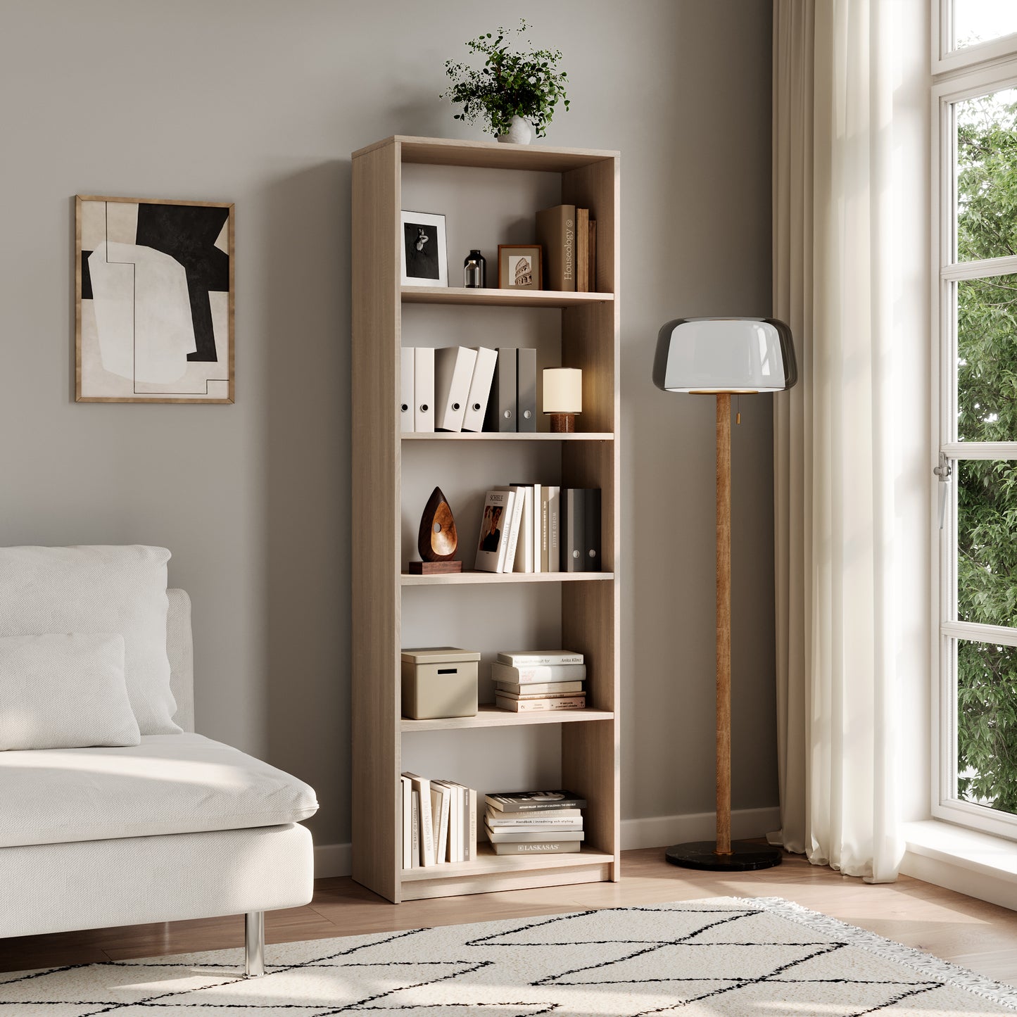Bücherregal Aktenregal Standregal Raumteiler weiß mit 5 offenen Fächern aus MDF Holz | Breite 40 cm, 50 cm oder 60 cm