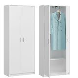 Armoire armoire armoire polyvalente blanche 74 cm largeur 180 cm hauteur avec tiroir trompette et compartiment supplémentaire, organisateur d'armoire en bois MDF
