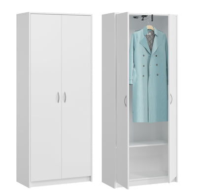 Armoire armoire armoire polyvalente blanche 74 cm largeur 180 cm hauteur avec tiroir trompette et compartiment supplémentaire, organisateur d'armoire en bois MDF