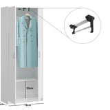 Armoire armoire armoire polyvalente blanche 74 cm largeur 180 cm hauteur avec tiroir trompette et compartiment supplémentaire, organisateur d'armoire en bois MDF