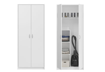 Armoire polyvalente armoire de ménage armoire à balais blanc 74 cm largeur 180 cm hauteur avec étagères et compartiment supplémentaire, organisateur d'armoire en bois MDF