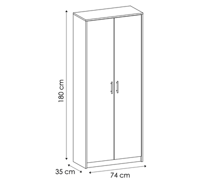 Mehrzweckschrank Haushaltsschrank Besenschrank weiß 74cm Breite 180cm Höhe mit Einlegeböden und Extra-Fach, Schrank Organizer aus MDF Holz