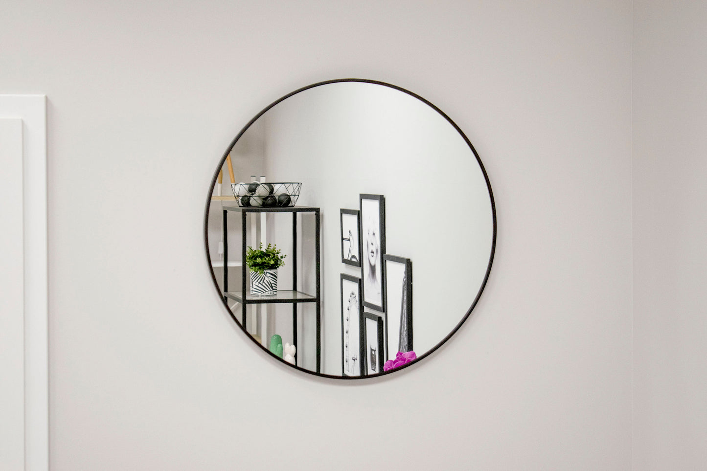 Miroir 60x60 | 70x70 | 80x80 cm mural rond avec cadre en métal noir ou or | en 3 tailles pour la salle de bain, le couloir, le salon, la salle à manger ou le miroir de maquillage