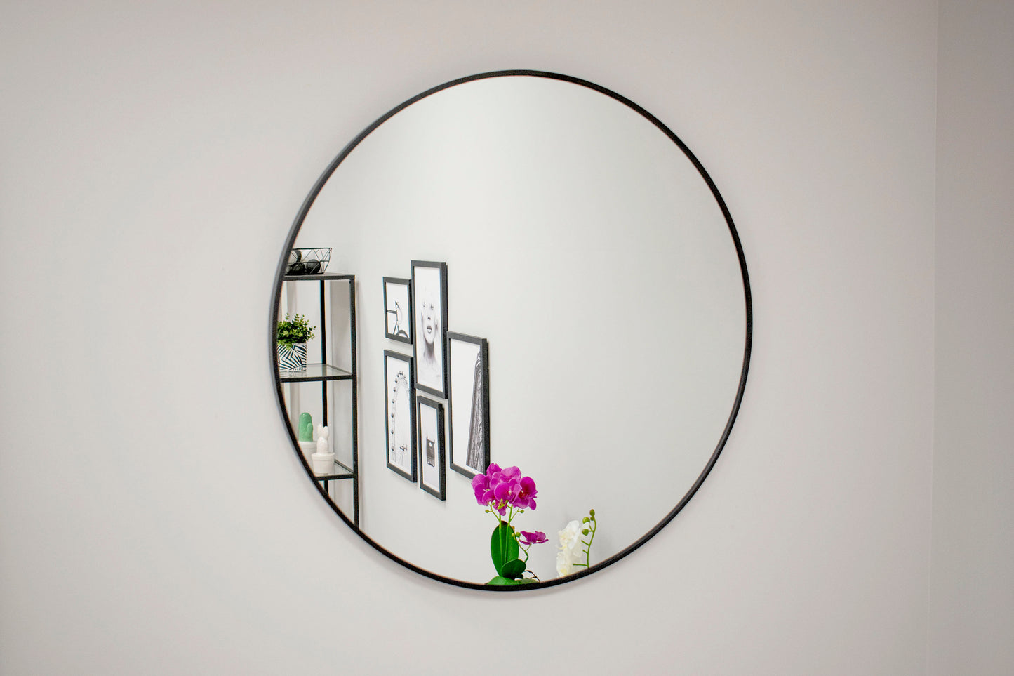 Miroir 60x60 | 70x70 | 80x80 cm mural rond avec cadre en métal noir ou or | en 3 tailles pour la salle de bain, le couloir, le salon, la salle à manger ou le miroir de maquillage