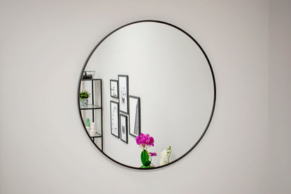 Miroir 60x60 | 70x70 | 80x80 cm mural rond avec cadre en métal noir ou or | en 3 tailles pour la salle de bain, le couloir, le salon, la salle à manger ou le miroir de maquillage