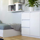 Kommode mit 3 Schubladen und 1 Tür 80x75x40 cm (B/H/T) schmal in weiß, Highboard Sideboard Mehrzweckschrank Schrank Schlafzimmer