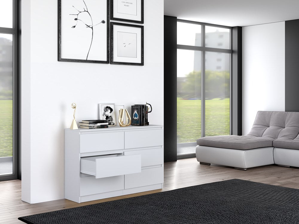 Kommode weiß mit drei, vier, fünf oder sechs Schubladen, Schlafzimmer Flur Nachttisch, Schrank, Sideboard, Highboard