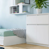 Kommode mit 2 Schubladen und 2 Türen 70x75x40 cm (B/H/T) schmal in weiß, Highboard Sideboard Mehrzweckschrank Schrank Schlafzimmer
