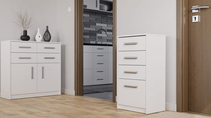 Kommode weiß mit vier Schubladen, Schlafzimmer Flur Nachttisch, Schrank, Sideboard, Highboard, Breite 45 cm Höhe 85cm