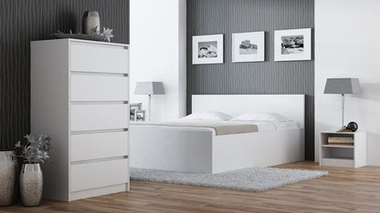 Kommode weiß mit fünf Schubladen, Schlafzimmer Flur Nachttisch, Schrank, Sideboard, Highboard, Breite 70 cm Höhe 124cm