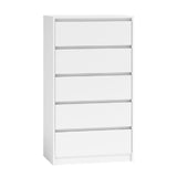 Kommode weiß mit fünf Schubladen, Schlafzimmer Flur Nachttisch, Schrank, Sideboard, Highboard, Breite 70 cm Höhe 124cm