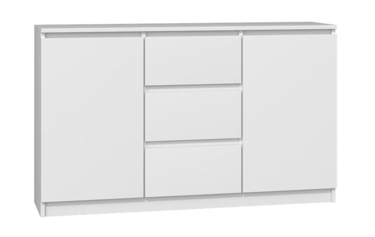 Commode avec 3 ou 4 tiroirs et 2 portes étroites en blanc, buffet haut, armoire polyvalente pour chambre à coucher