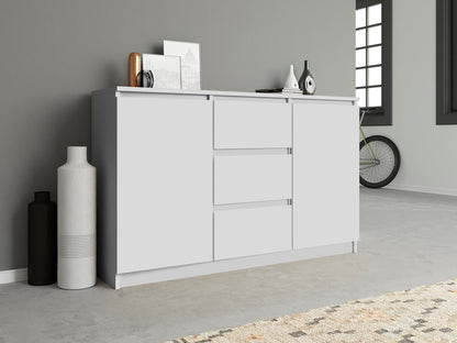 Kommode mit 3 oder 4 Schubladen und 2 Türen schmal in weiß, Highboard Sideboard Mehrzweckschrank Schrank Schlafzimmer