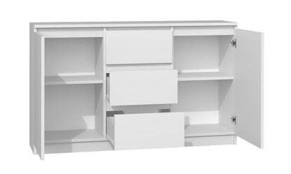 Kommode mit 3 oder 4 Schubladen und 2 Türen schmal in weiß, Highboard Sideboard Mehrzweckschrank Schrank Schlafzimmer