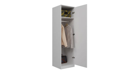 Armoire armoire armoire polyvalente blanche 50 cm largeur 180 cm hauteur avec tringle à vêtements et compartiment supplémentaire, organisateur d'armoire en bois MDF