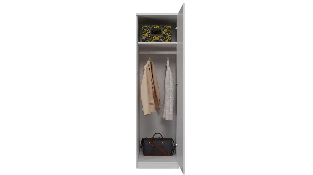 Armoire armoire armoire polyvalente blanche 50 cm largeur 180 cm hauteur avec tringle à vêtements et compartiment supplémentaire, organisateur d'armoire en bois MDF