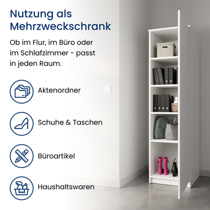 Garderobenschrank Garderobe Mehrzweckschrank weiß 50cm Breite 180cm Höhe mit Kleiderstange und Extra-Fach, Kleiderschrank Organizer aus MDF Holz