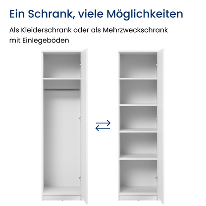 Garderobenschrank Garderobe Mehrzweckschrank weiß 50cm Breite 180cm Höhe mit Kleiderstange und Extra-Fach, Kleiderschrank Organizer aus MDF Holz