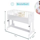 Beistellbett 90x40 cm Babybett Baby Bett mit Sicherheitsgurt für Elternbett, umbaubar zu höhenverstellbarem Schreibtisch, Sitzbank und Spielkiste aus Vollholz, made in EU - 10 Jahre nutzbar