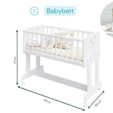 Beistellbett 90x40 cm Babybett Baby Bett mit Sicherheitsgurt für Elternbett, umbaubar zu höhenverstellbarem Schreibtisch, Sitzbank und Spielkiste aus Vollholz, made in EU - 10 Jahre nutzbar