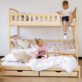 Hochbett 90x200 Etagenbett Kinderbett Jugendbett Stockbett 3 Kinder, zwei Schubladen & Rausfallschutz Kinder Bett umbaubar in 3 Einzelbetten | von 4. bis 16. Lebensjahr | inkl. Lattenrosten