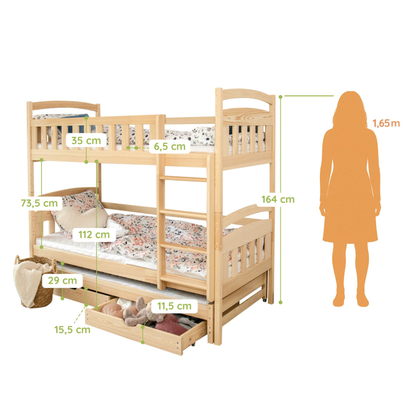 Hochbett 90x200 Etagenbett Kinderbett Jugendbett Stockbett 3 Kinder, zwei Schubladen & Rausfallschutz Kinder Bett umbaubar in 3 Einzelbetten | von 4. bis 16. Lebensjahr | inkl. Lattenrosten