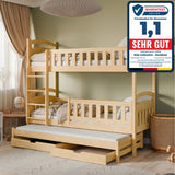 Hochbett 90x200 Etagenbett Kinderbett Jugendbett Stockbett 3 Kinder, zwei Schubladen & Rausfallschutz Kinder Bett umbaubar in 3 Einzelbetten | von 4. bis 16. Lebensjahr | inkl. Lattenrosten