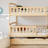 Hochbett 90x200 cm Etagenbett mit zwei Schubladen, Lattenrost, Rausfallschutz, umbaubar in zwei Einzelbetten, aus Vollholz massiv, Funktionsbett