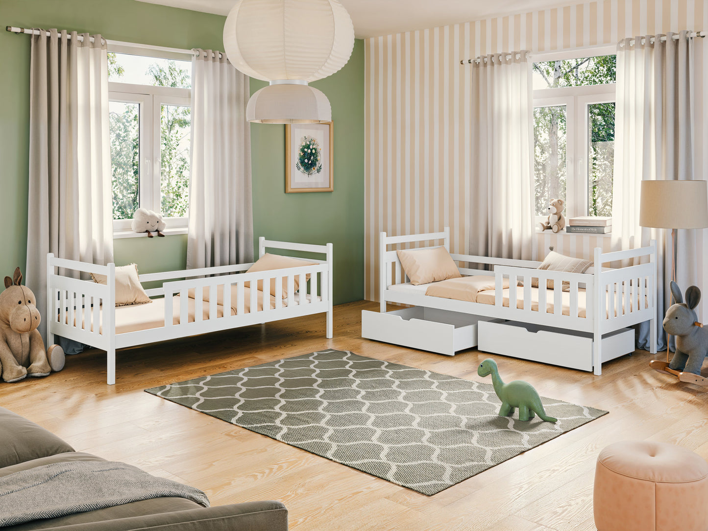 Etagenbett, Kinder, Kinderbett | Mit 2 Schubladen, optional zwei Matratzen, senkrechter Leiter & Absturzsicherung | Platzsparendes Hochbett für das Kinderzimmer | 97x208x171 cm (BxTxH)