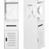 Armoire de salle de bain, armoire haute, peu encombrante, étroite, avec étagères spacieuses, compartiment à papier, armoire pour salle de bain, en blanc
