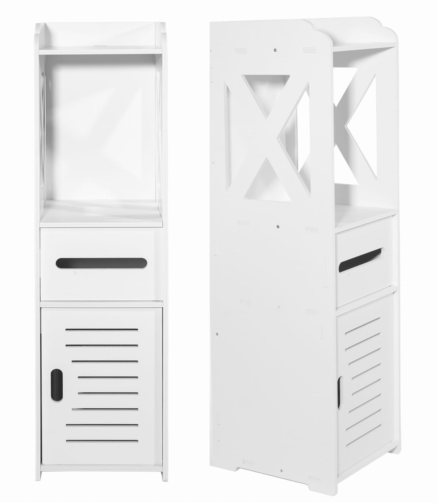 Armoire de salle de bain, armoire haute, peu encombrante, étroite, avec étagères spacieuses, compartiment à papier, armoire pour salle de bain, en blanc