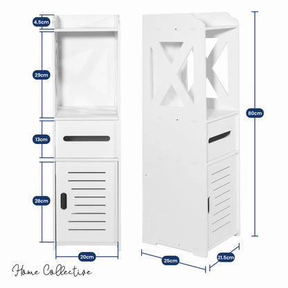 Armoire de salle de bain, armoire haute, peu encombrante, étroite, avec étagères spacieuses, compartiment à papier, armoire pour salle de bain, en blanc
