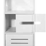Armoire de salle de bain, armoire haute, peu encombrante, étroite, avec étagères spacieuses, compartiment à papier, armoire pour salle de bain, en blanc