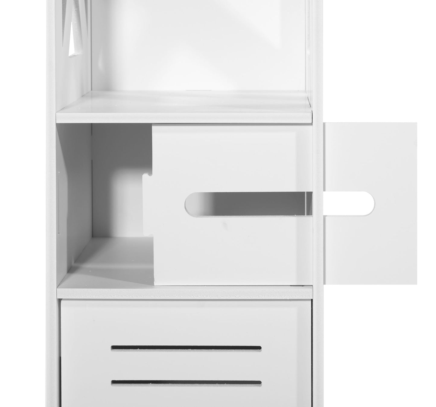 Armoire de salle de bain, armoire haute, peu encombrante, étroite, avec étagères spacieuses, compartiment à papier, armoire pour salle de bain, en blanc